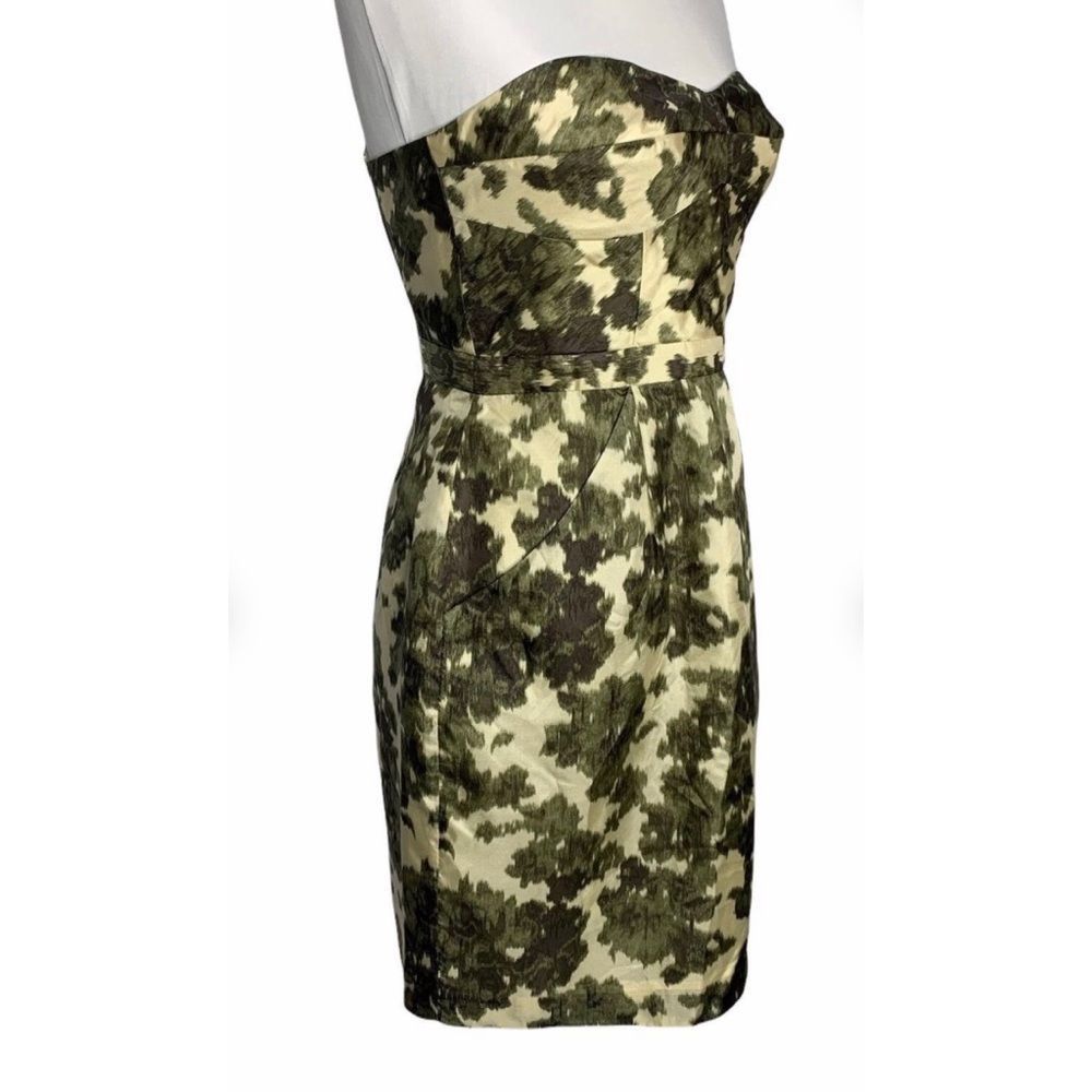 J Crew Women’s Green Cream Silk Strapless Sweatheart Dress Lined Pockets Size 8